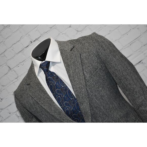 William John Blazer Tweed Style Mens Size 40 Reg Gray Herringbone Linen Wool - Picture 12 of 12
